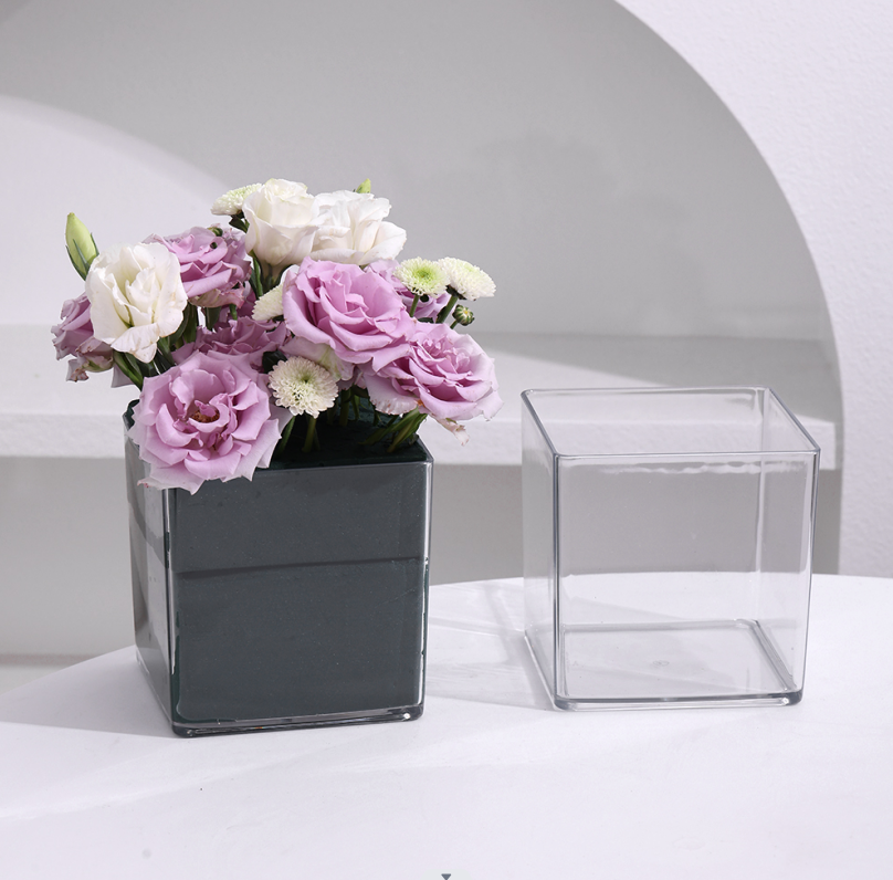 Transparent acrylic square VAT, high-transparency square flower box, flower care box, square flower box, flower shop fresh flower gift box detail image 9