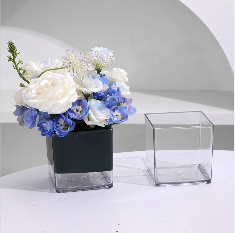 Transparent acrylic square VAT, high-transparency square flower box, flower care box, square flower box, flower shop fresh flower gift box Item Picture