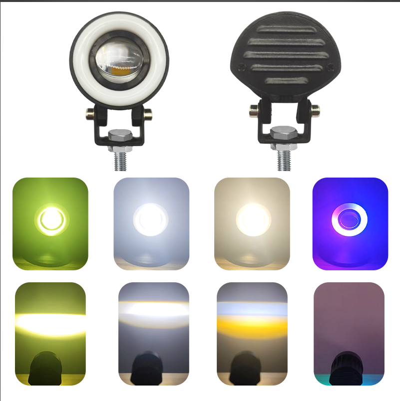 Motorcycle LED lights, spotlights, spotlights, iridescent lights, decorative spotlights, flashing lights, headlights, lens lights, yellow and white lights Specification drawing