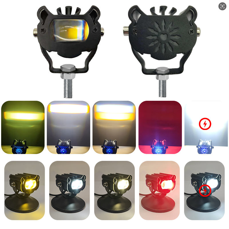 Motorcycle LED lights, spotlights, spotlights, iridescent lights, decorative spotlights, flashing lights, headlights, lens lights, yellow and white lights details Picture