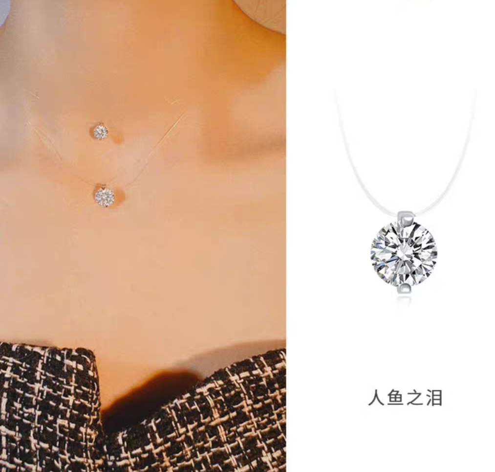 925纯银人鱼之泪项链女轻奢高级闪钻吊坠锁骨链法式气质爆款颈链微镶锆石吊坠配件铜镀金饰品详情图2