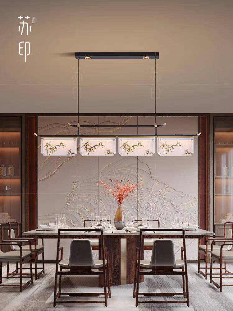 国潮新中式吊灯客厅手绘珐琅彩中国风禅意餐厅茶室宋氏美学吊灯苏印横款4头