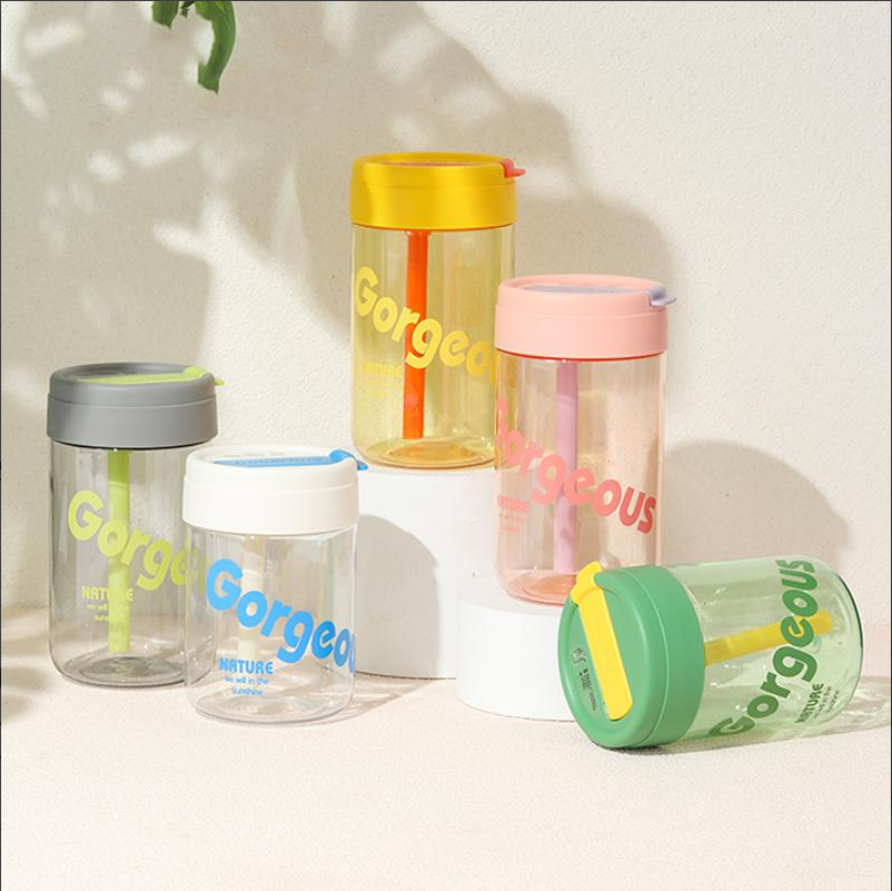 Wholesale plastic water cup, convenient straw cup 500ml, student cup DY-SL871, simple cup shape design, refreshing five colors pic 1