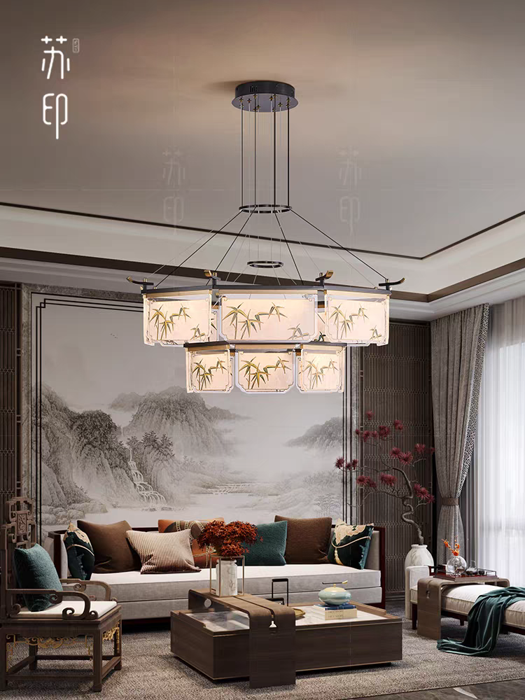国潮新中式吊灯客厅手绘珐琅彩中国风禅意餐厅茶室宋氏美学吊灯苏印10+10