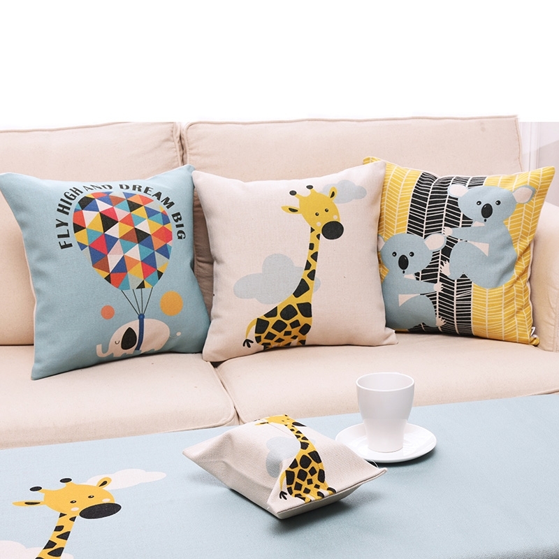 Cartoon pillow, cotton and linen sofa, living room, winter Internet celebrity, bay window, backrest, waist cushion, pillow cover with core Specification image