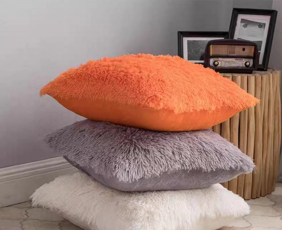 Nordic sea lion fleece pillowcase, modern and simple crystal long plush soft and comfortable color pillow cover, cushion cover Specification image