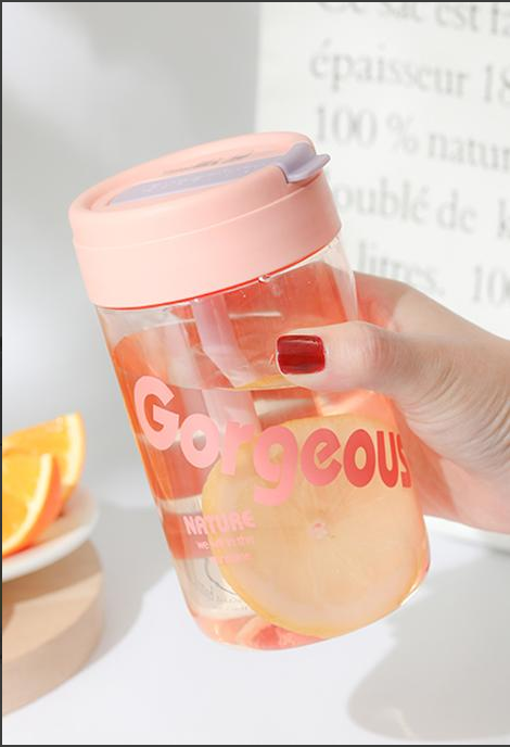 Wholesale plastic water cup, convenient straw cup 500ml, student cup DY-SL871, simple cup shape design, refreshing five colors pic 3