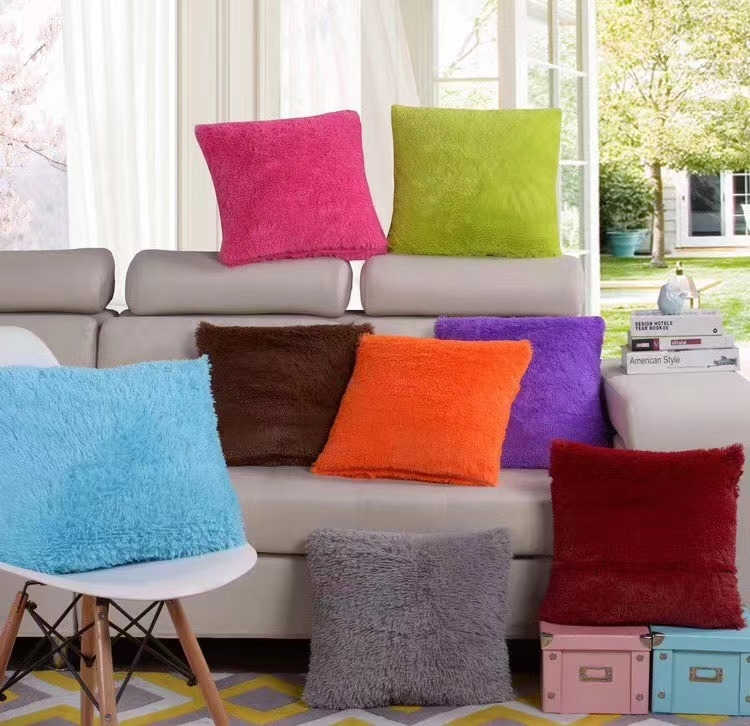 Nordic sea lion fleece pillowcase, modern and simple crystal long plush soft and comfortable color pillow cover, cushion cover details Picture