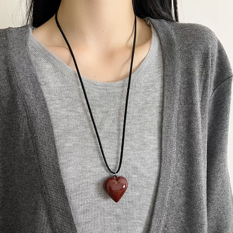 博主同款爱心吊坠项链女甜酷辣妹风长款毛衣链抽绳可调节颈链配饰详情图3