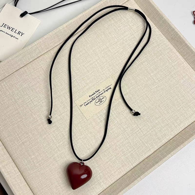 博主同款爱心吊坠项链女甜酷辣妹风长款毛衣链抽绳可调节颈链配饰细节图