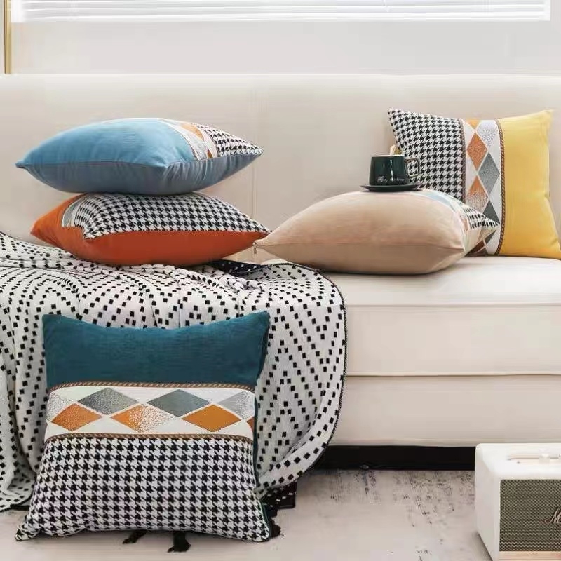 千鸟格客厅沙发抱枕简约客厅靠垫套床头车用床上靠枕椅子腰靠靠背详情图2