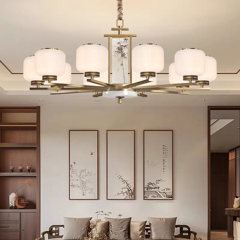 国潮禅意新中式吊灯全铜客厅灯餐厅卧室宋代美学现代简约2025新款灯具10头