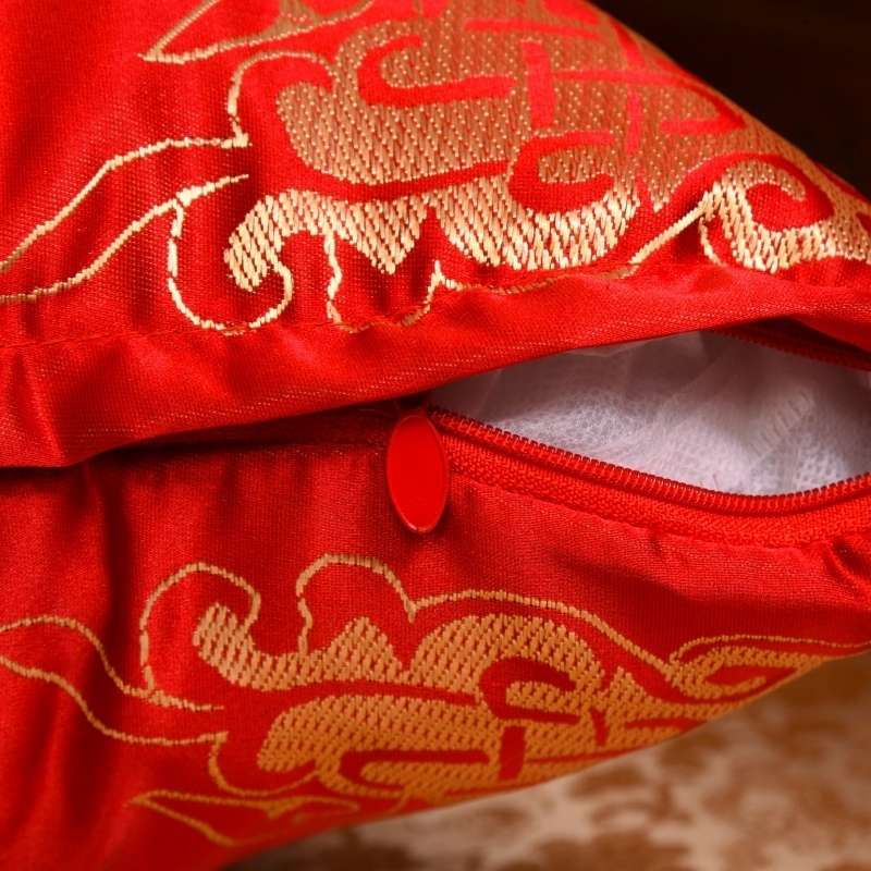 Chinese-style sofa throw pillow with core, red cushion cover, double-sided waist support, wedding cushion, silk Chinese-style wedding backrest Specification image