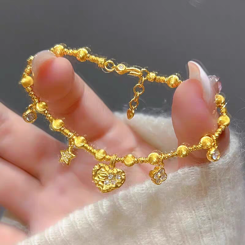 Athena Jewelry and Gold Store's same style sand gold brushed cat's eye diamond heart four-leaf clover bracelet faceted bead bracelet as a gift for women