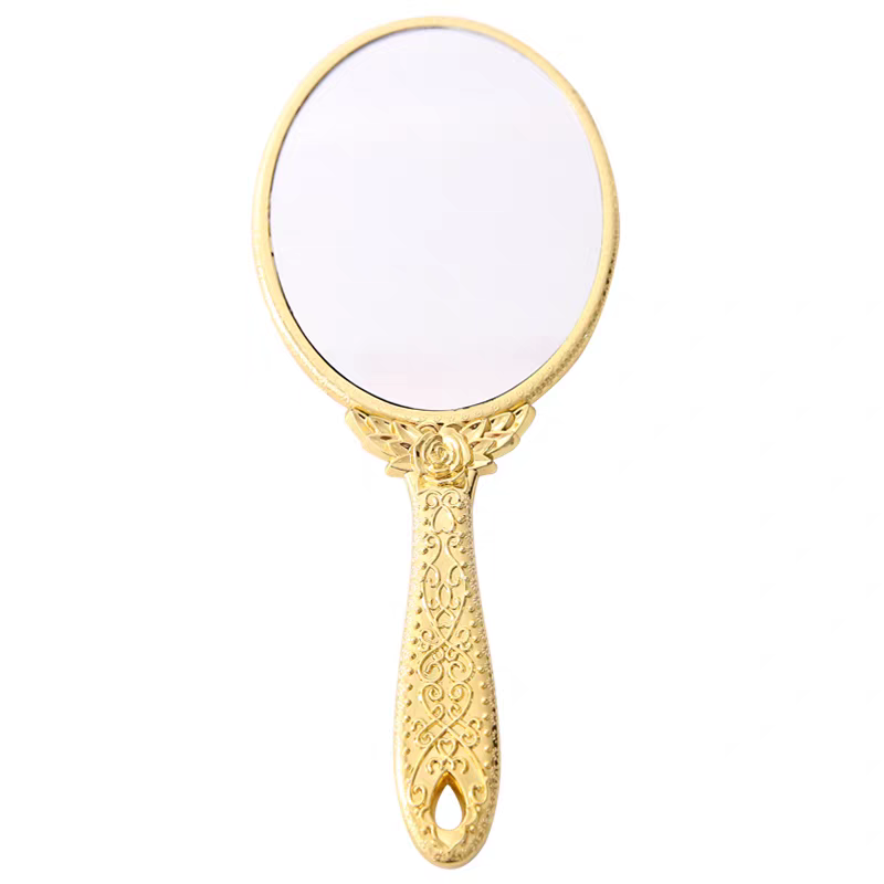 椭圆形公主镜 手拿美容化妆镜手柄镜子随身梳妆镜复古雕花 大号详情图2