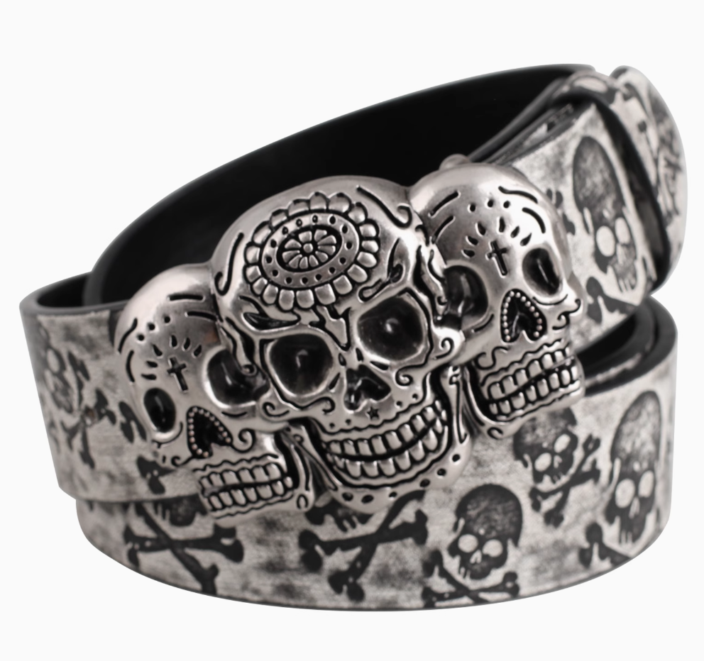 Dark punk style snap buckle versatile skull buckle belt for both men and women, street style rivet belt full figure