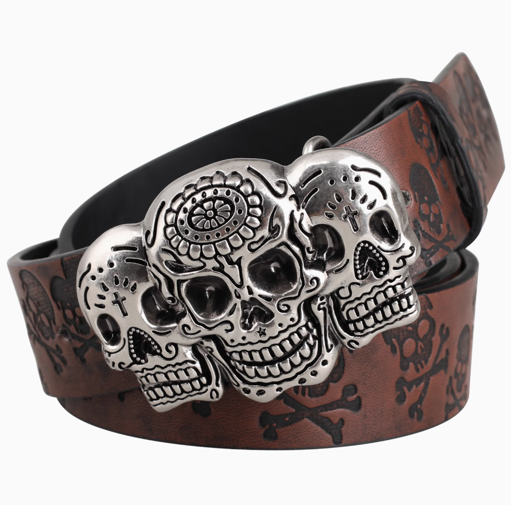 Dark punk style snap buckle versatile skull buckle belt for both men and women, street style rivet belt details Picture