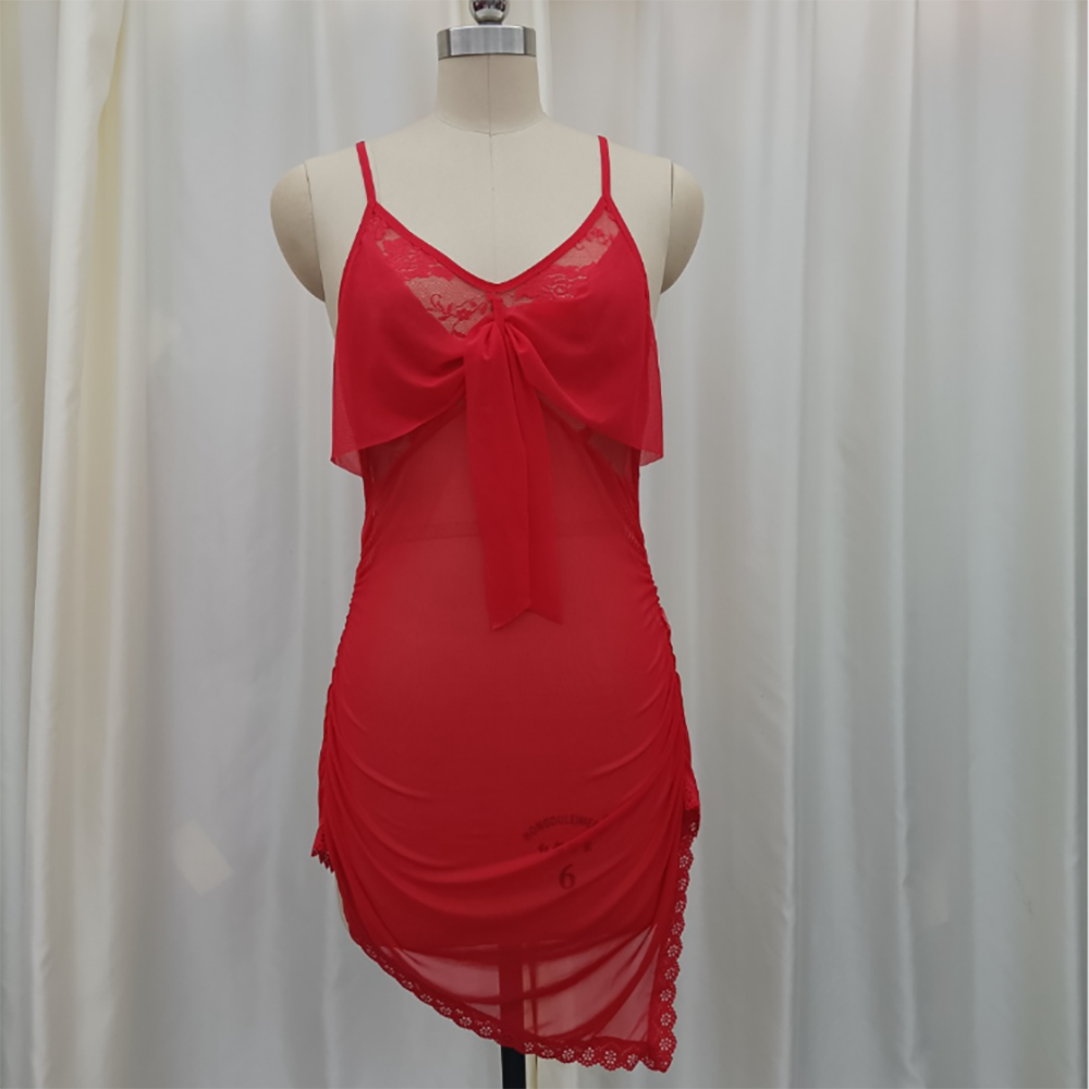 Halter dress, nightgown, summer sexy pajamas, ice silk sexy halter, backless net lace nightgown Specification drawing