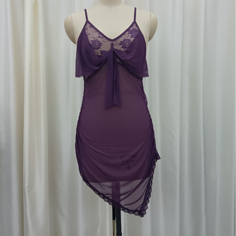 Halter dress, nightgown, summer sexy pajamas, ice silk sexy halter, backless net lace nightgown Application Scenario