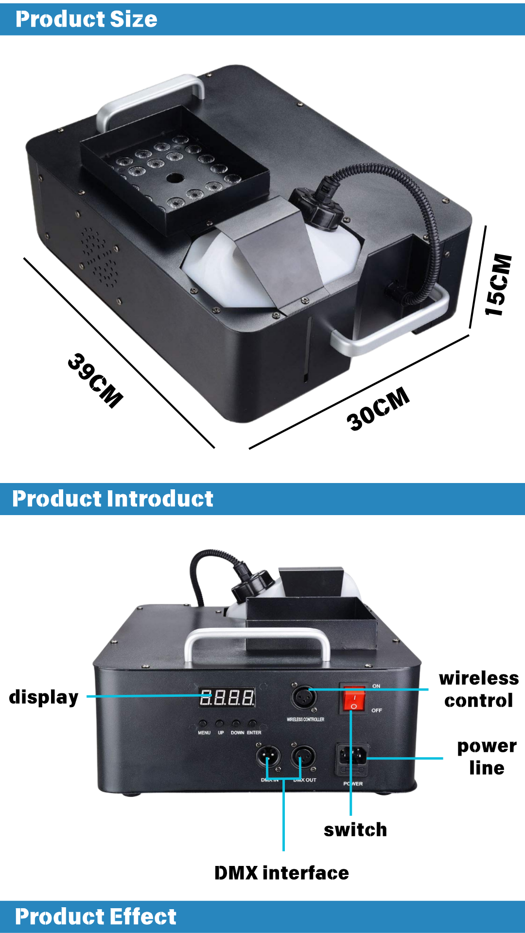 Cross-Border Bestseller 1500W Top-Spray 24Leds Illuminated Smoke Machine, Multi-Angle Color-Adjustable Party And Wedding Powerful Smoke Machine, Stage Smoke Machine, Fog Machine, Fog-Making Machine Manufacturer Wholesale Specification drawing