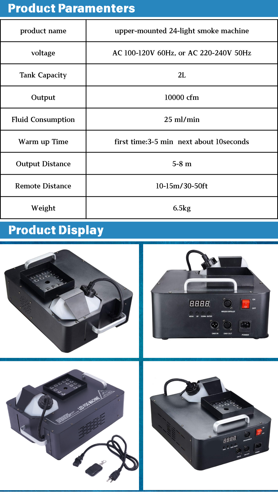 Cross-Border Bestseller 1500W Top-Spray 24Leds Illuminated Smoke Machine, Multi-Angle Color-Adjustable Party And Wedding Powerful Smoke Machine, Stage Smoke Machine, Fog Machine, Fog-Making Machine Manufacturer Wholesale details Picture