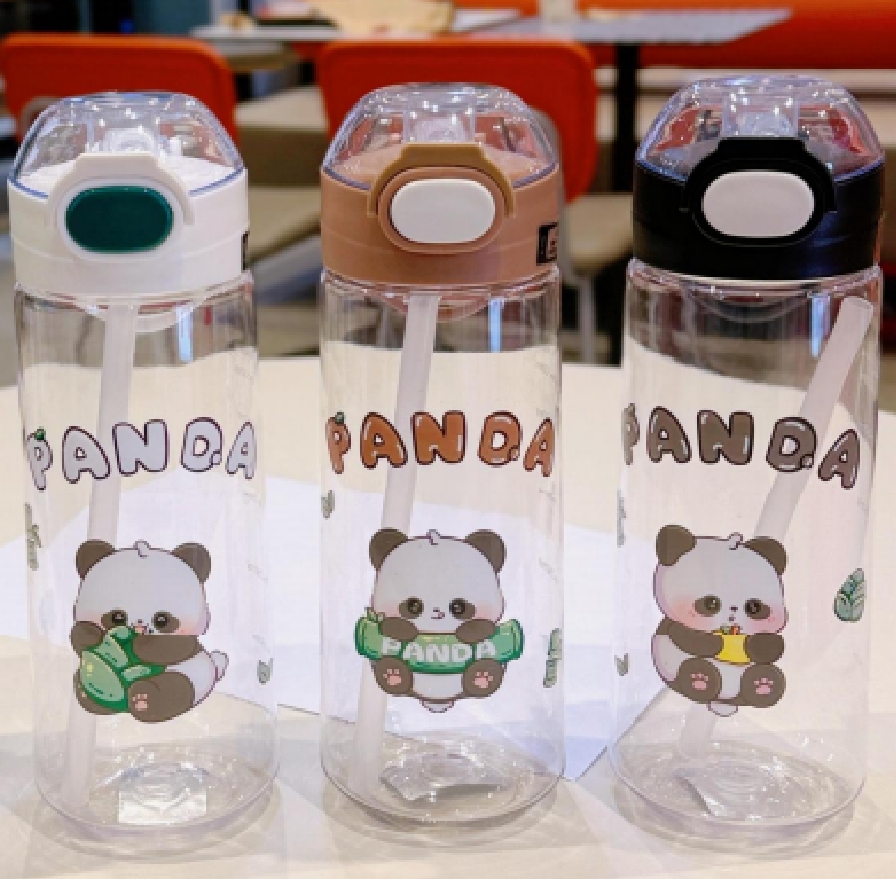 国潮熊猫卡通便携塑料水杯家用透明塑料杯子防摔耐用简约风随手杯