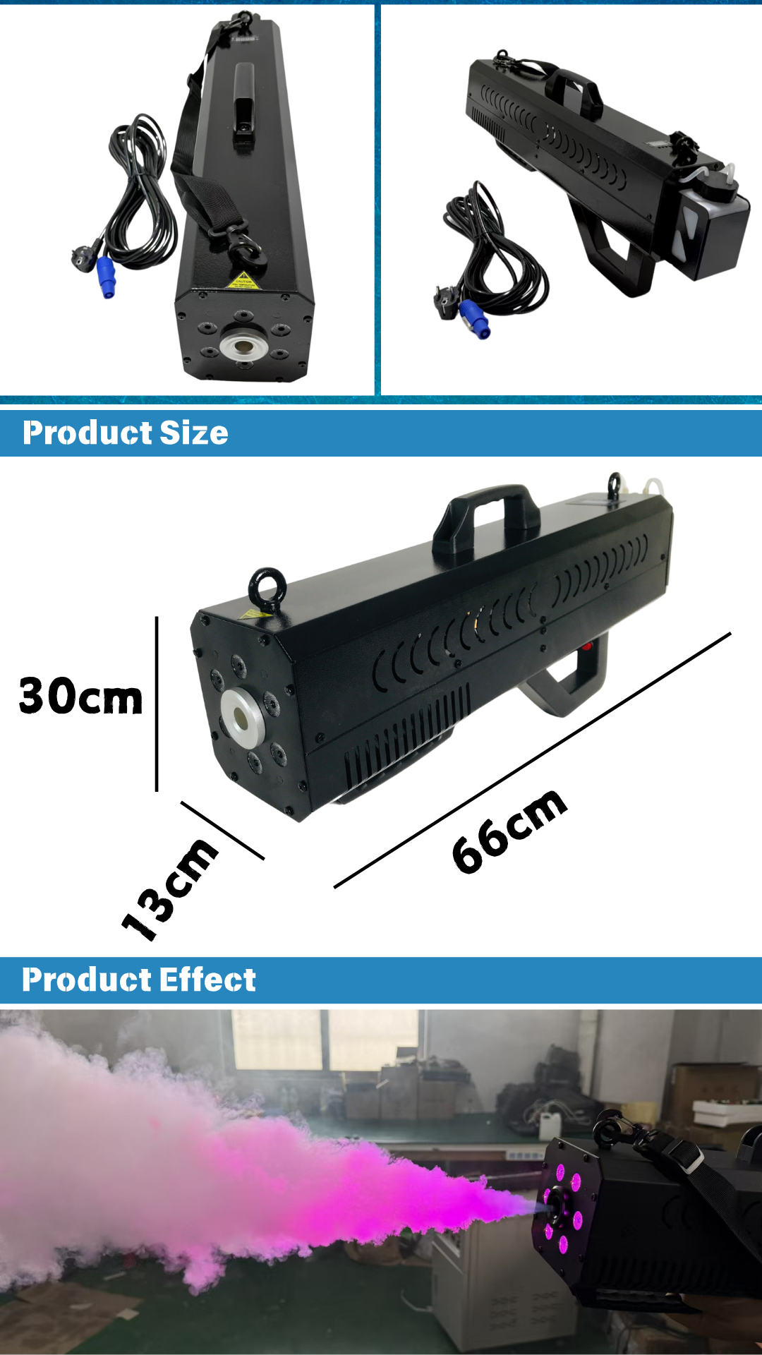 Factory Direct Sales Of 1500W Handheld Smoke Machines With 6Led Lights, Smoke Machines, Bar Party Stage Smoke Blowers, Wedding Dance Party Cigarette-Making Machines, Atmosphere Props, Stage Lighting Wholesale Specification drawing