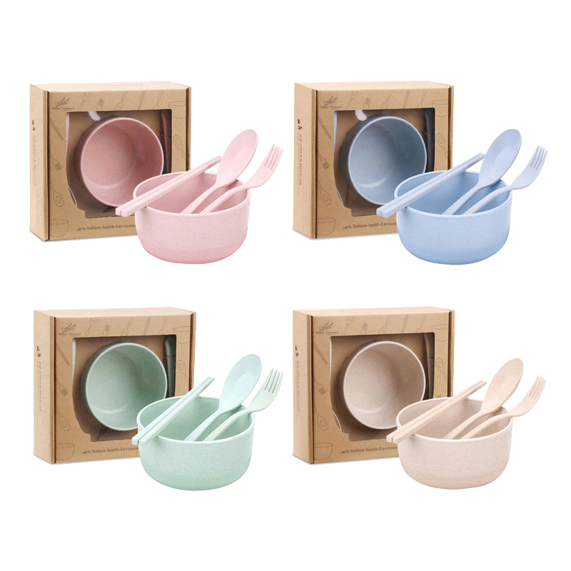 小麦秸秆餐具套装便携叉勺筷三件套杯碗碟盘六件套活动礼品环保 thumbnail