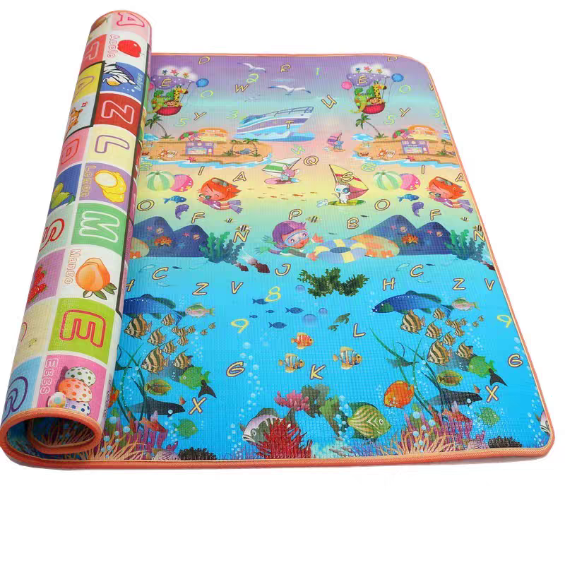 90*1.5双面儿童宝宝爬爬垫外出春游防潮地垫草坪垫便携防水可折叠爬行垫白底实物图