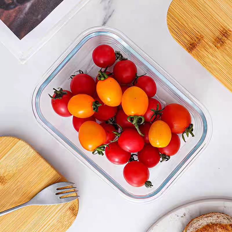 640ml medium-length bamboo and wood lid food storage box, glass lunch box, microwave-safe food storage bowl, food grade with rice Specification image