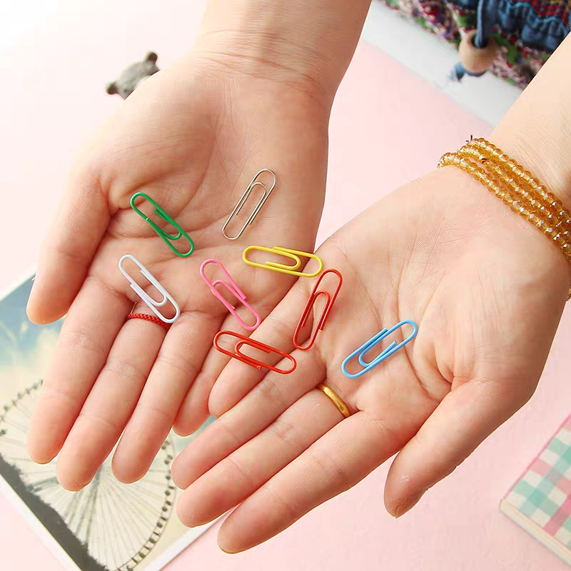 160 pieces of 28mm colored paper clips, metal paper clips in buckets, candy-colored paper clips, office folders Item Picture