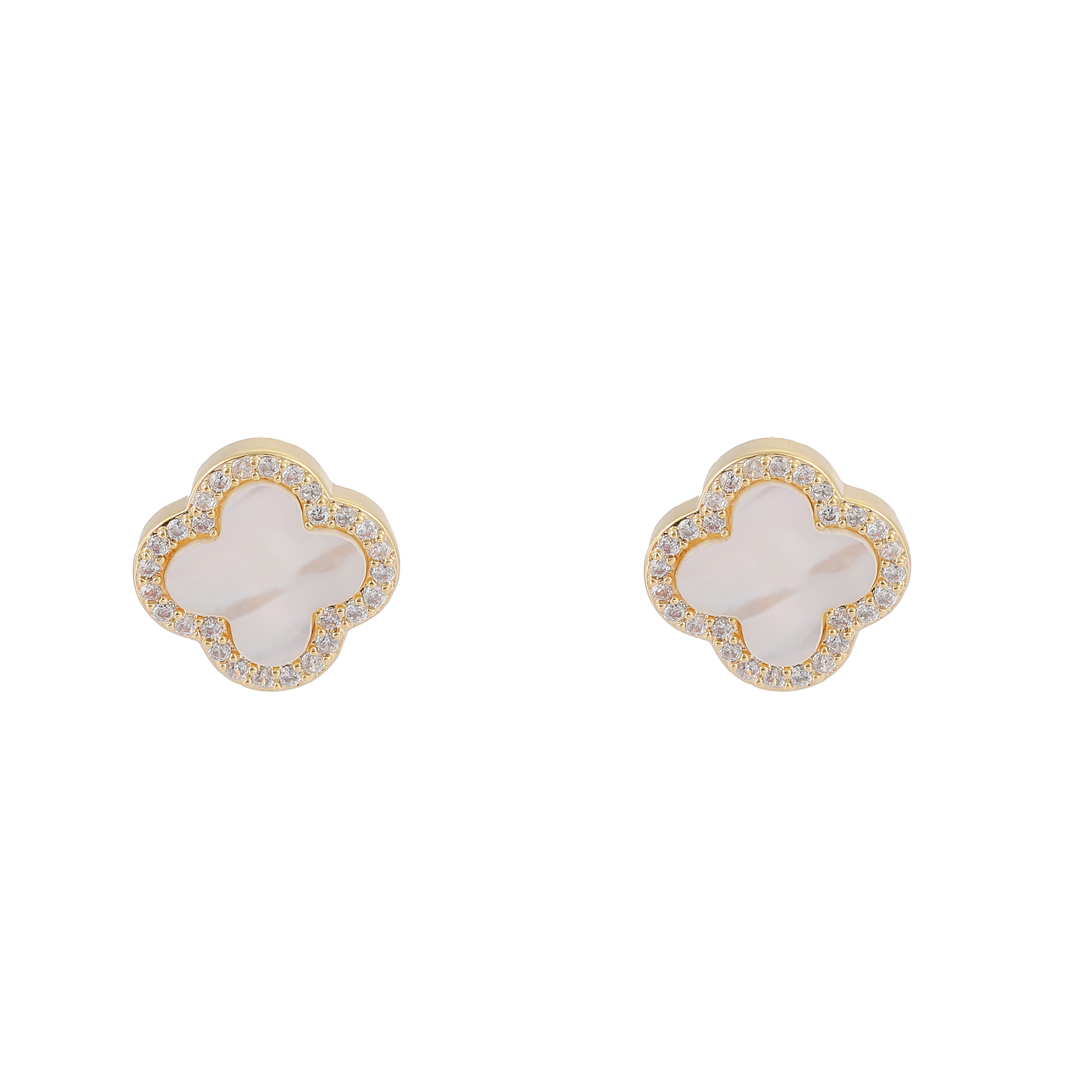 Xuhui brand exquisite and light luxury copper plated with real gold and set with zircon 925 silver needle four-leaf clover mother-of-pearl luxurious design fashionable stud earrings Application Scenario