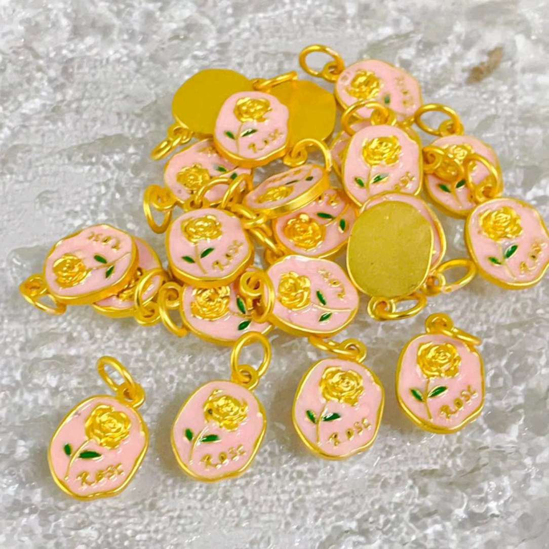 Pink rose real gold H hanging piece epoxy resin series accessories details Picture