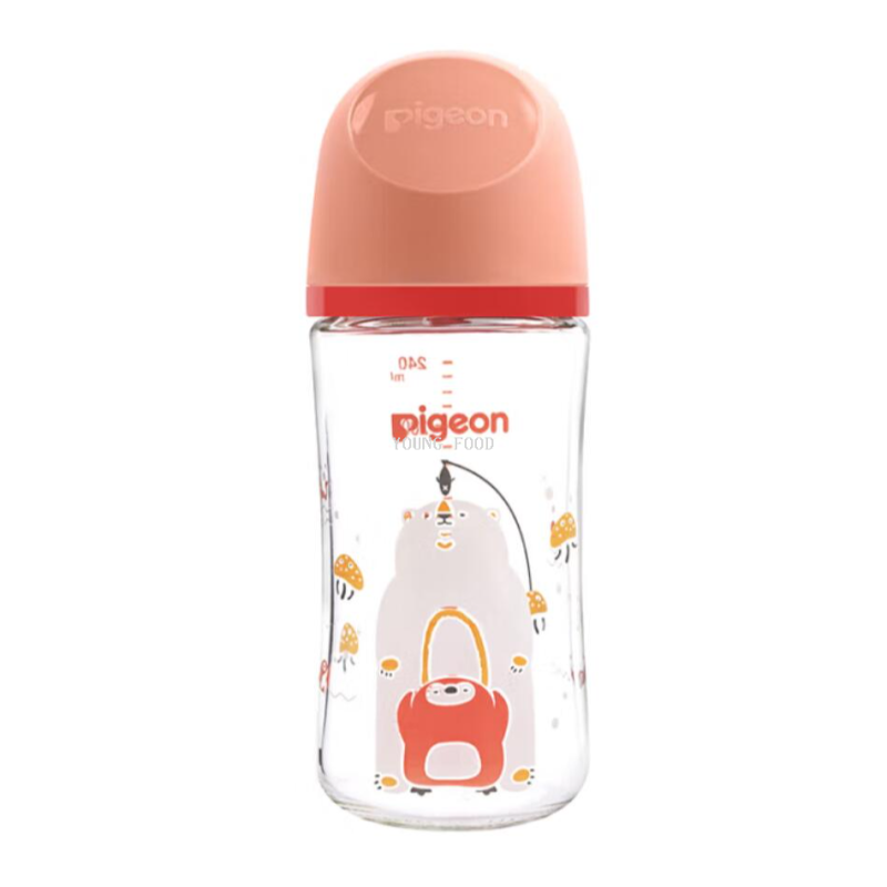 包邮！YOUNGFOOD贝亲AA246自然实感III宽口径玻璃奶瓶240ml6-9月