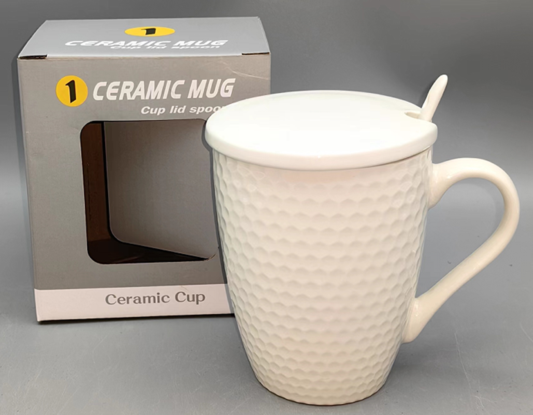 14oz en relieve copa de agua + cuchara + tapa, embalaje de caja de color FD14-C04