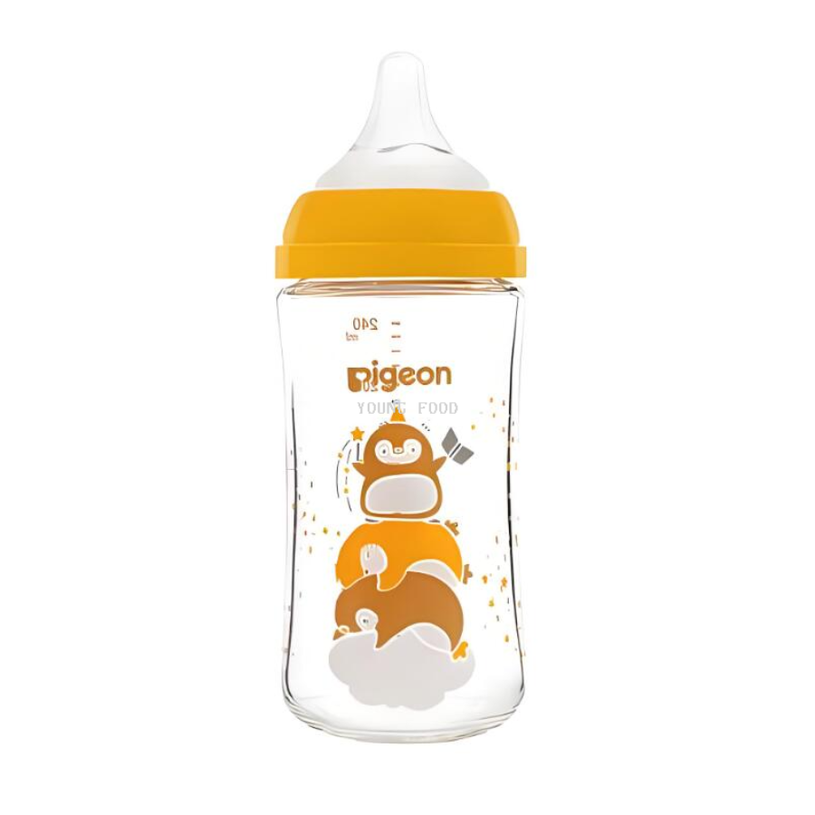 包邮！YOUNGFOOD贝亲AA245自然实感III宽口径彩绘玻璃奶瓶240ml
