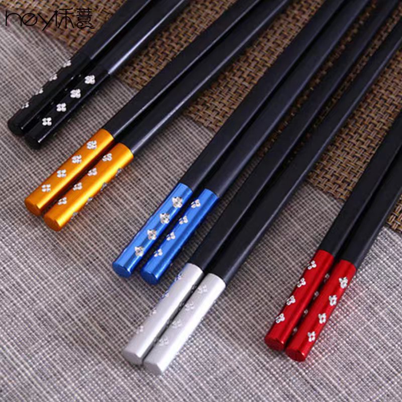 A008 Household high-end anti-slip and anti-mold Japanese-style mixed-color alloy chopsticks, one person one color family separate meal, 2 pairs of quick chopsticks detail image 5