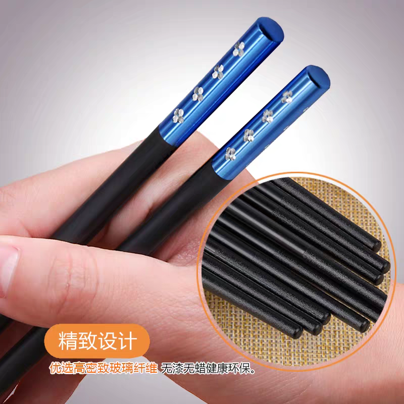 A008 Household high-end anti-slip and anti-mold Japanese-style mixed-color alloy chopsticks, one person one color family separate meal, 2 pairs of quick chopsticks Specification image