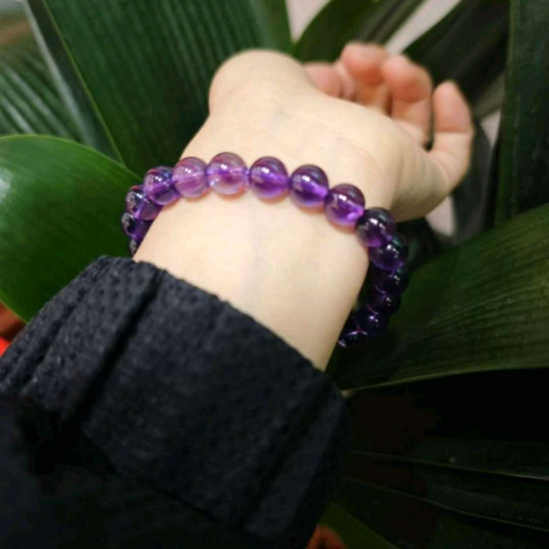 紫水晶手链转yun单圈水晶紫罗兰色手串简约情侣礼物送女友招cai