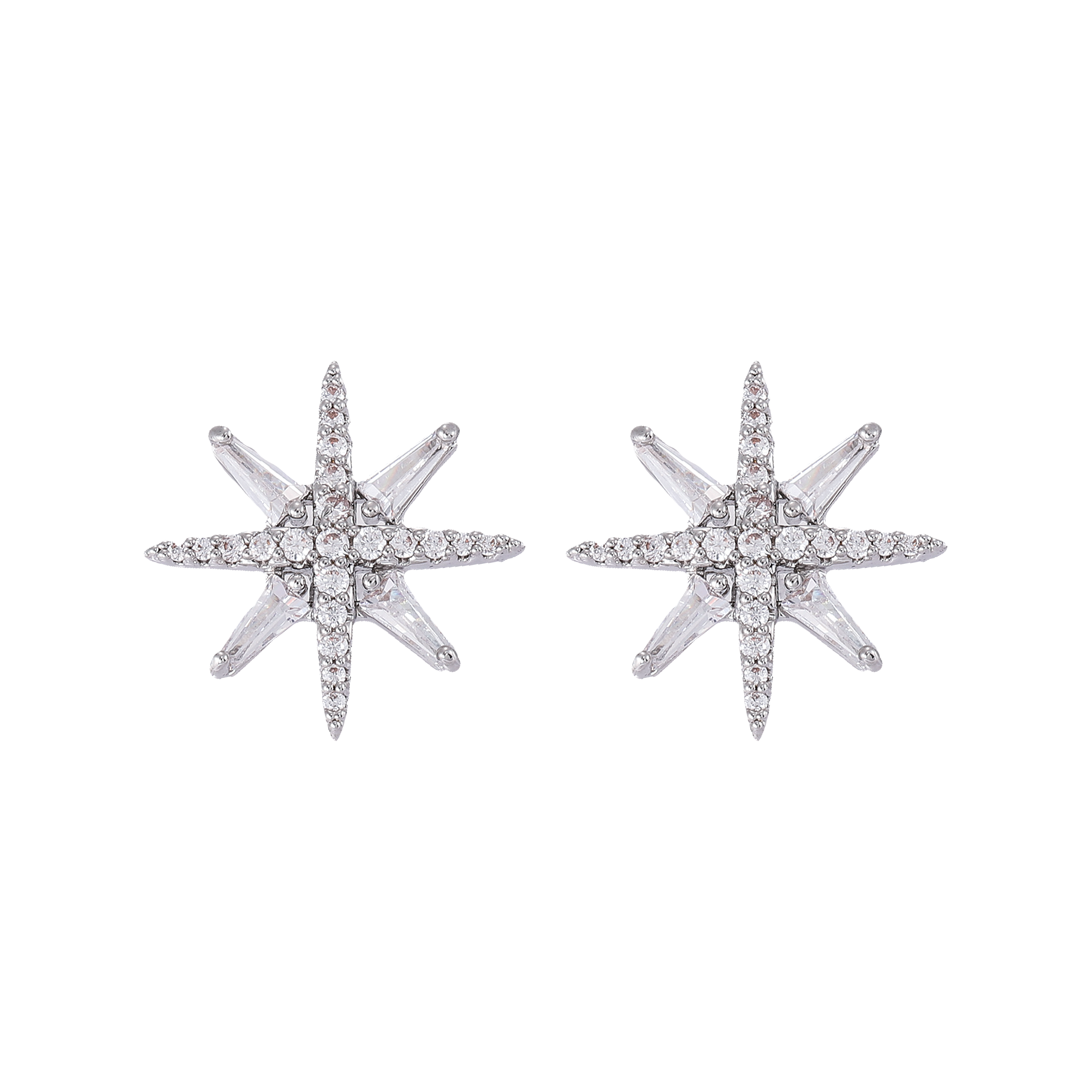Xuhui brand exquisite and light luxury copper plated with real gold and set with zircon 925 silver needle octagonal star luxurious design fashionable stud earrings Specification drawing
