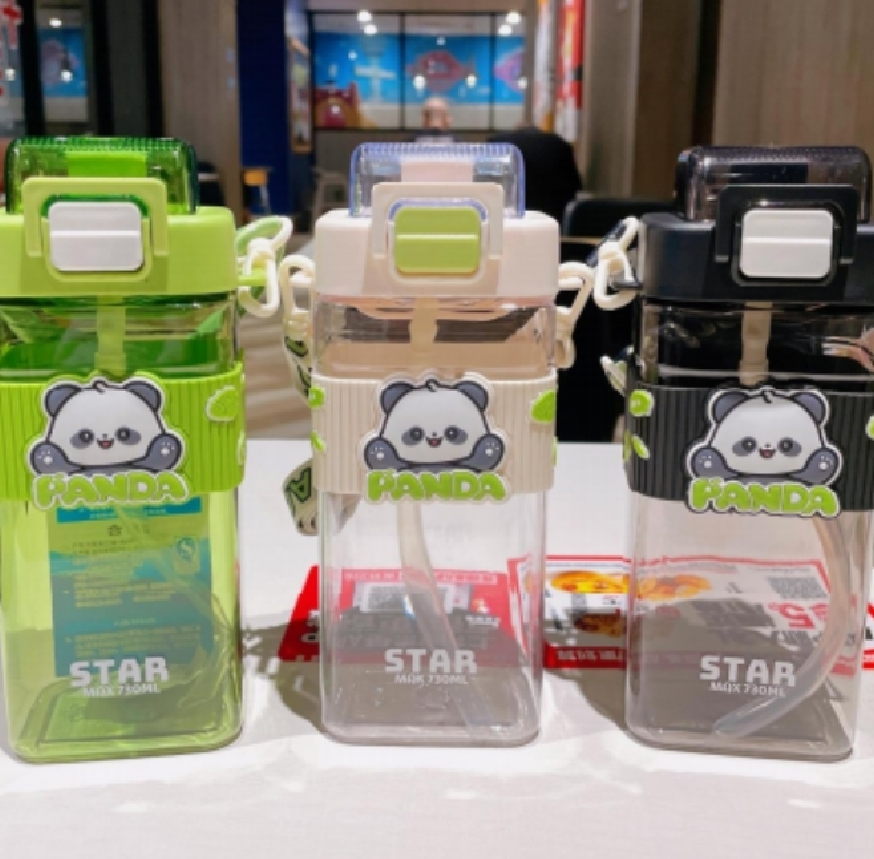 国潮熊猫便携塑料水杯透明塑料杯子防摔耐用简约风随手杯