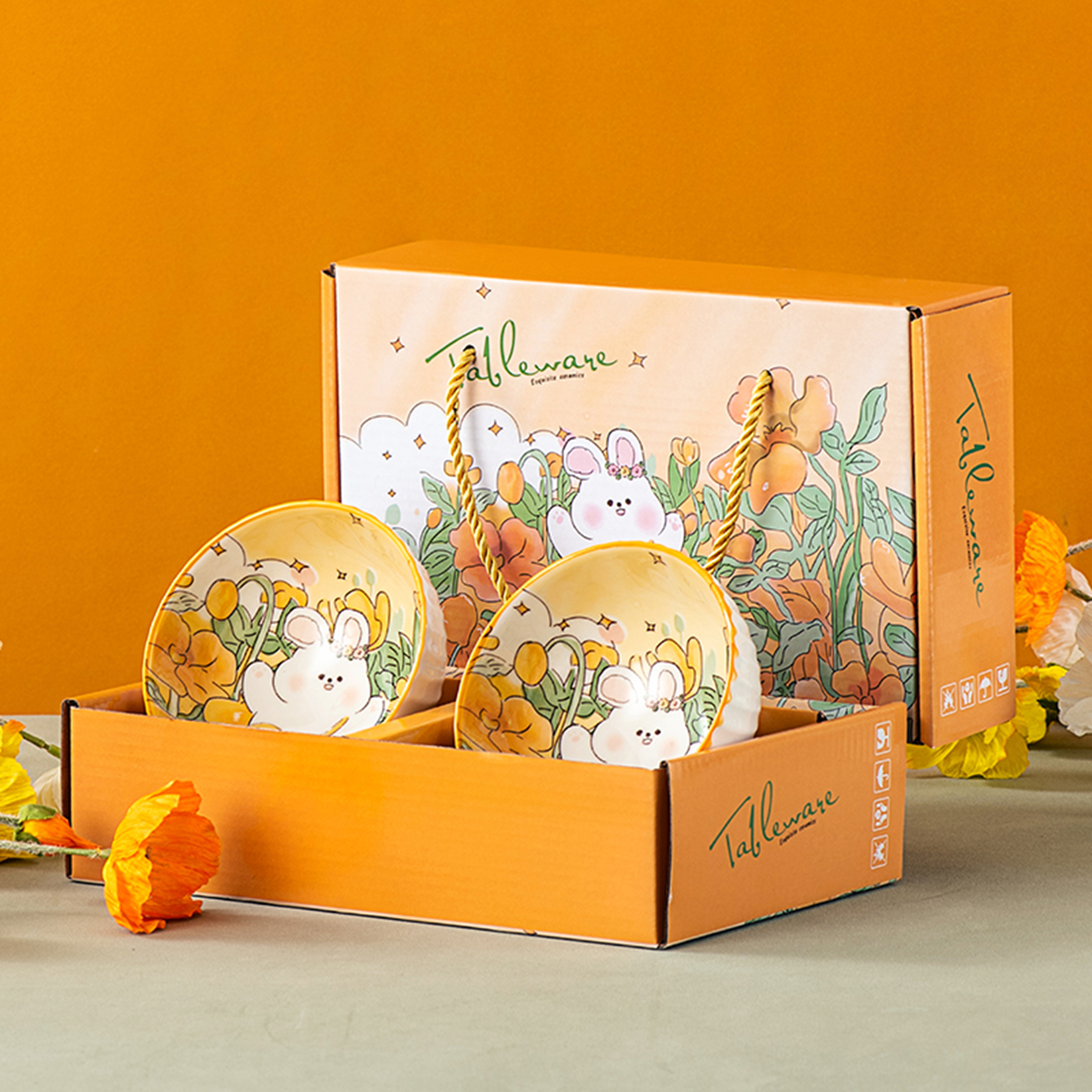 Flower Rabbit Gift Box Bowl 2 Bowls HZT-2B