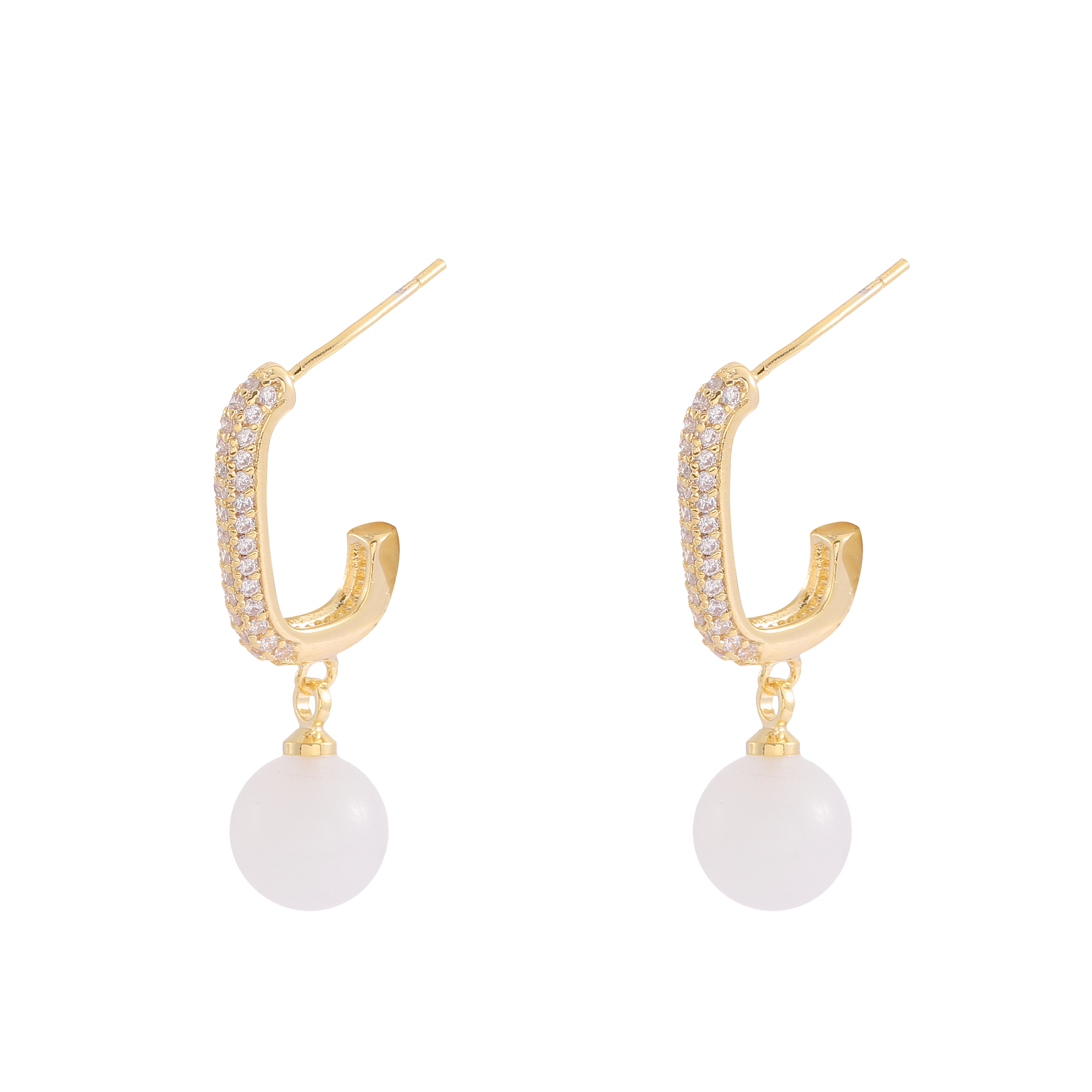 Xuhui brand exquisite and light luxury copper plated with real gold and set with zircon 925 silver needle and green jade, luxurious design and fashionable stud earrings details Picture