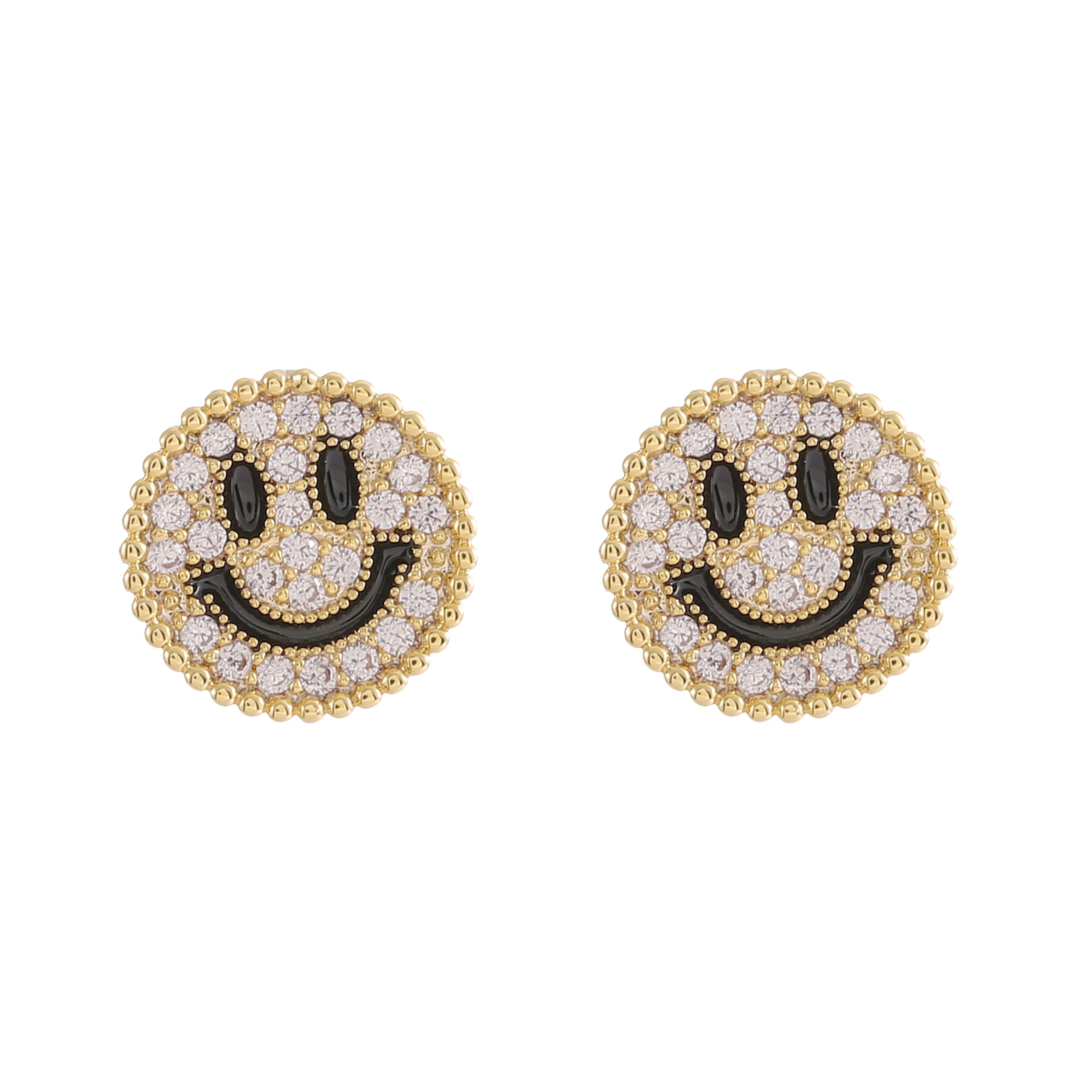 Xuhui brand exquisite and light luxury copper-plated real gold inlaid zircon 925 silver needle smiling four-leaf clover fashionable and elegant stud earrings Item Picture