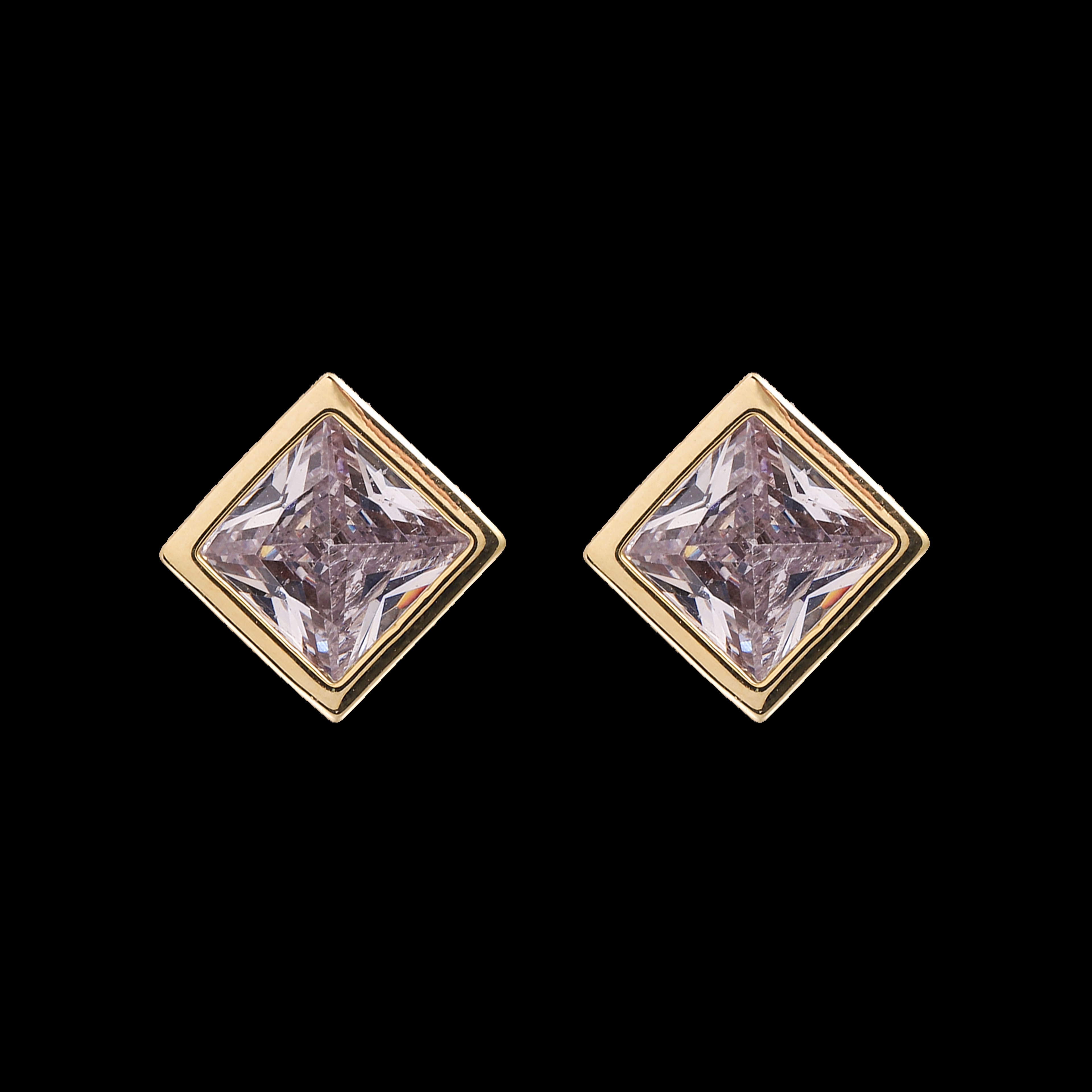 Xuhui brand exquisite and light luxury copper plated with real gold and zirconia 925 silver needle square fashionable and elegant stud earrings Item Picture