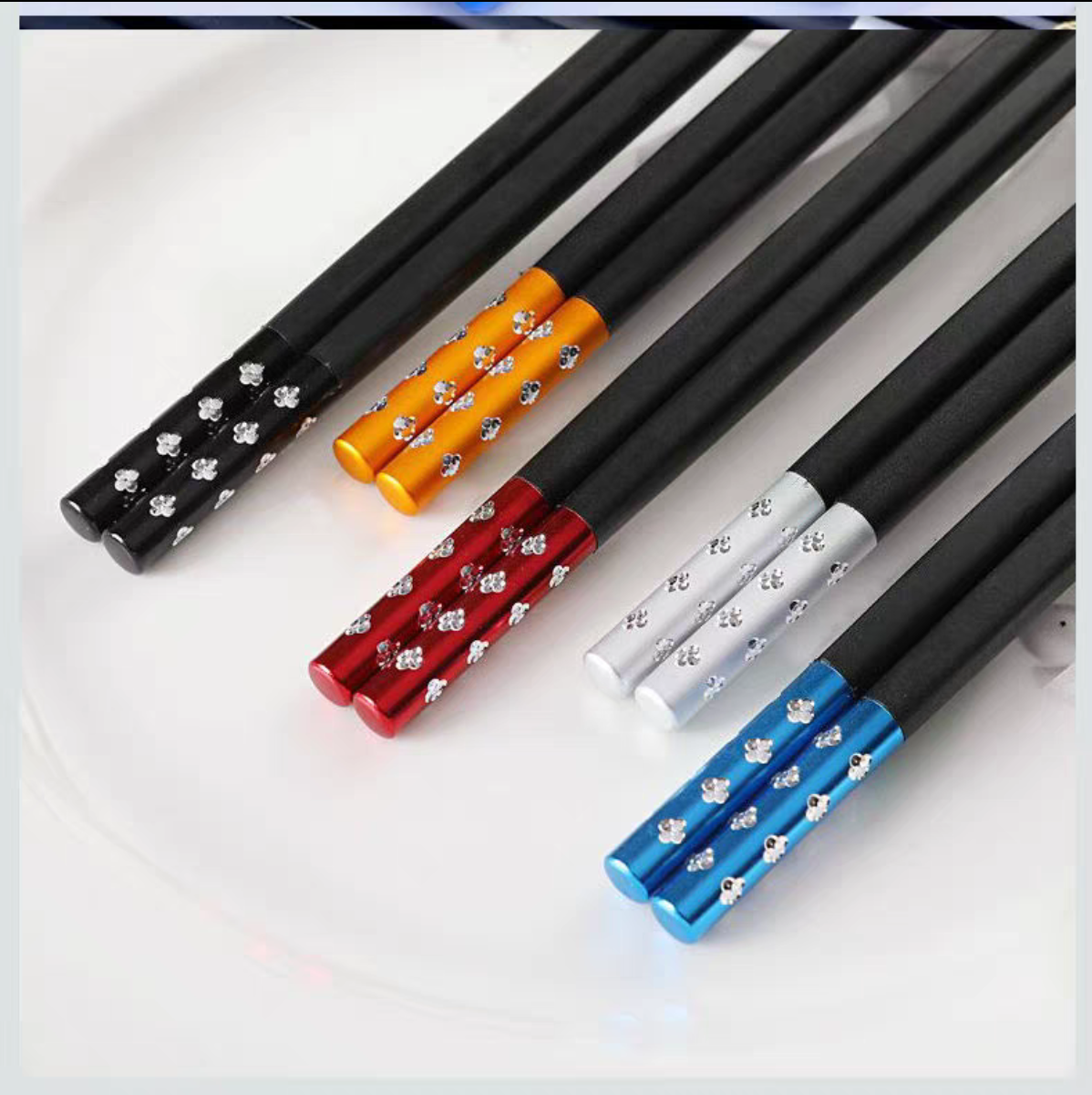 2222 Chopsticks with a light luxury and high-end feel, 5 pairs of alloy, 5 colors, household non-moldy tableware, bright disinfection, high-temperature resistant chopsticks detail image 3