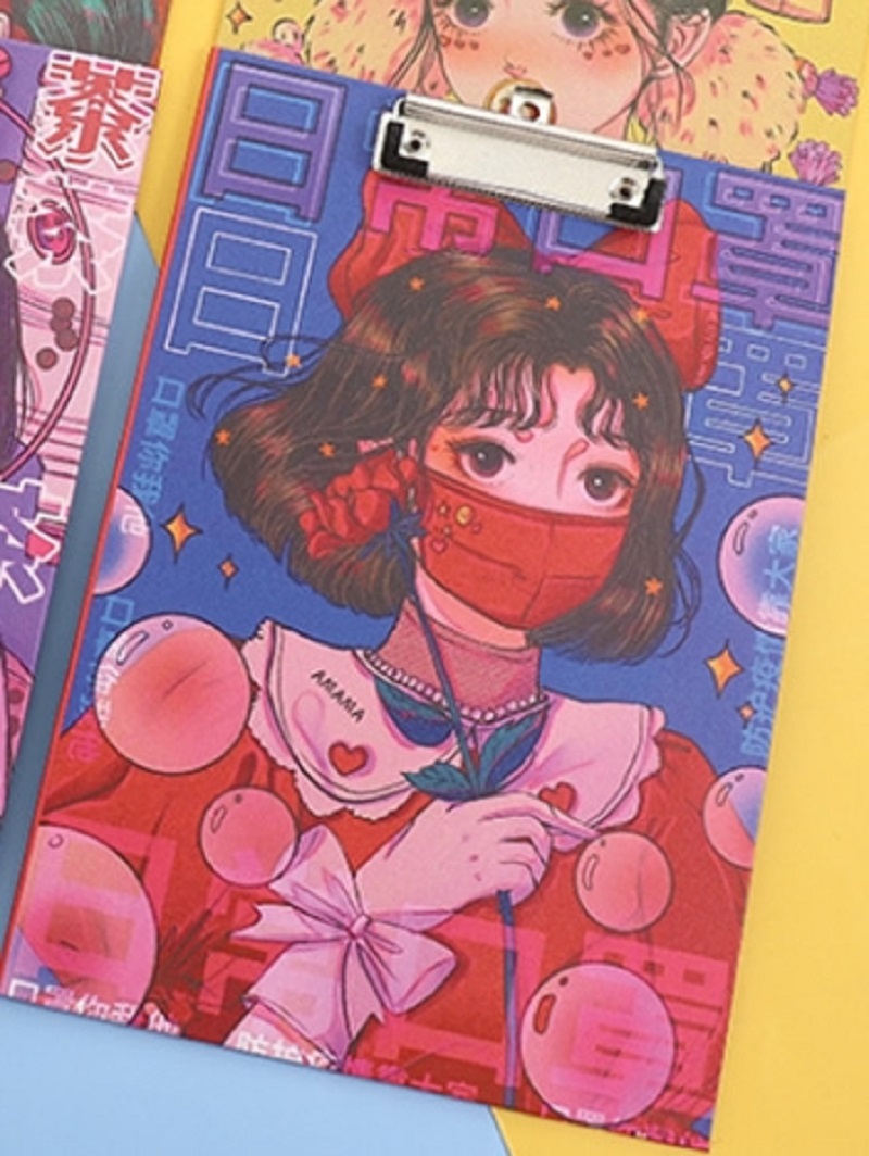 A4学生板夹复古港风女孩系列写字垫板文件夹板办公用品ins资料夹