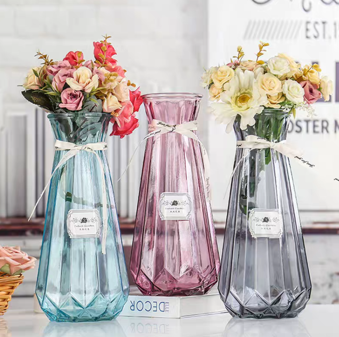 25 pumpkin European-style gradient creative glass transparent colored hydroponic craft vase, living room dried flower arrangement and decorative item detail image 3