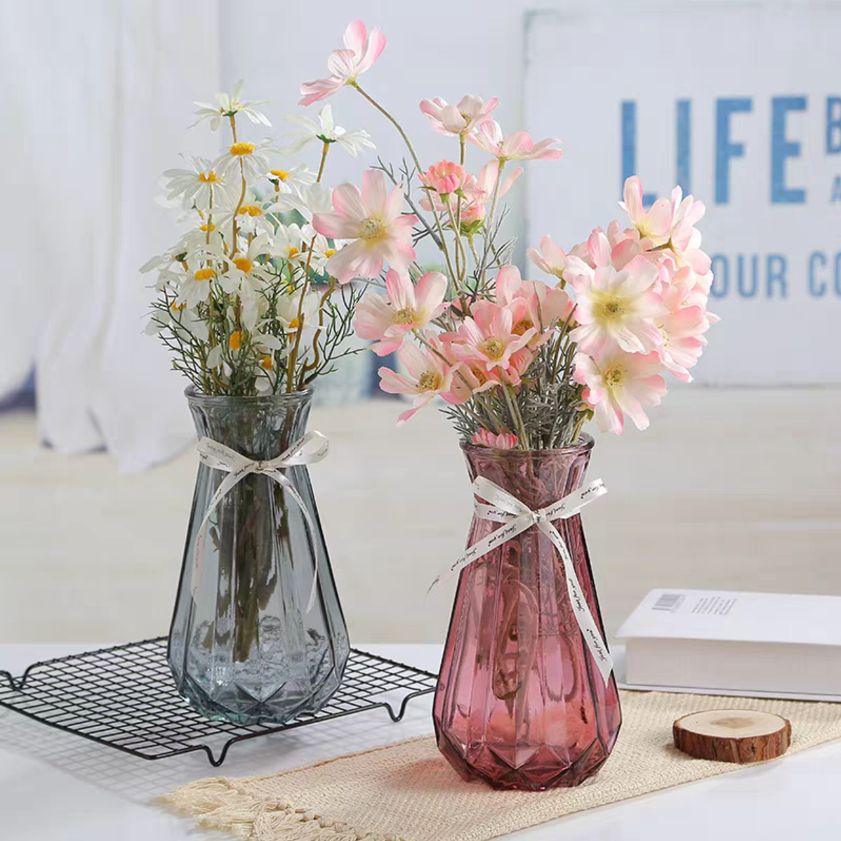25 pumpkin European-style gradient creative glass transparent colored hydroponic craft vase, living room dried flower arrangement and decorative item detail image 2