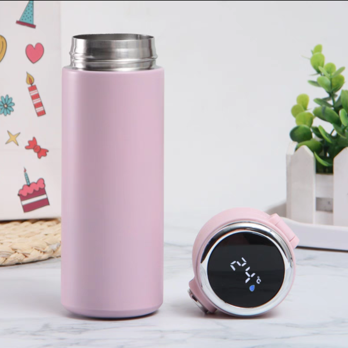 5031-500ml304不锈钢高颜值保温杯智能温度显示豌豆杯一键开关便捷式弹跳杯详情图2